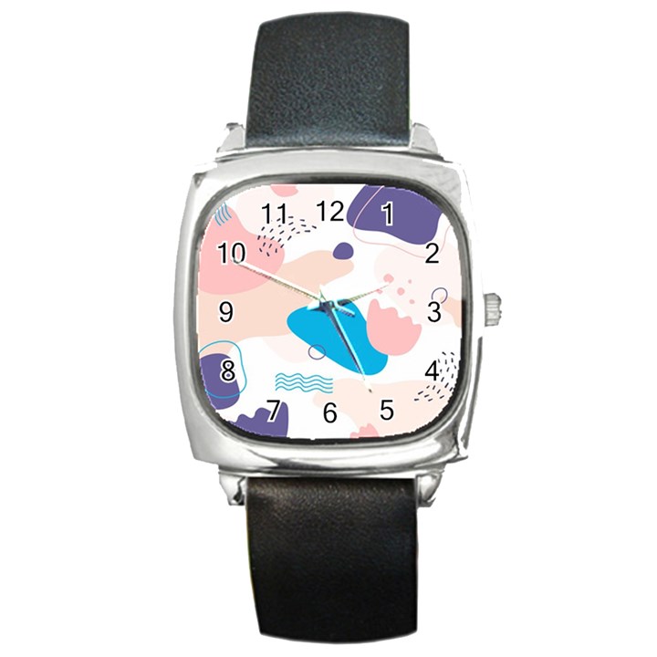 Hand drawn abstract organic shapes background Square Metal Watch