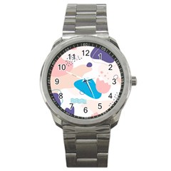 Hand Drawn Abstract Organic Shapes Background Sport Metal Watch by Vaneshart