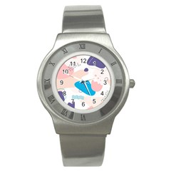 Hand Drawn Abstract Organic Shapes Background Stainless Steel Watch by Vaneshart