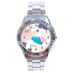 Hand Drawn Abstract Organic Shapes Background Stainless Steel Analogue Watch by Vaneshart