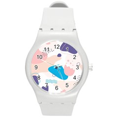 Hand Drawn Abstract Organic Shapes Background Round Plastic Sport Watch (m) by Vaneshart