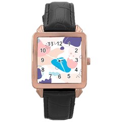 Hand Drawn Abstract Organic Shapes Background Rose Gold Leather Watch  by Vaneshart