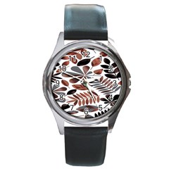 Shiny Leafs Round Metal Watch