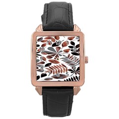 Shiny Leafs Rose Gold Leather Watch 