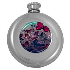 Glitter Butterfly Round Hip Flask (5 Oz) by Sparkle