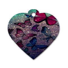 Glitter Butterfly Dog Tag Heart (two Sides) by Sparkle