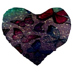 Glitter Butterfly Large 19  Premium Heart Shape Cushions by Sparkle