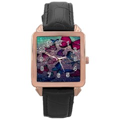 Glitter Butterfly Rose Gold Leather Watch 