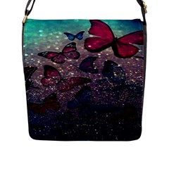 Glitter Butterfly Flap Closure Messenger Bag (l) by Sparkle