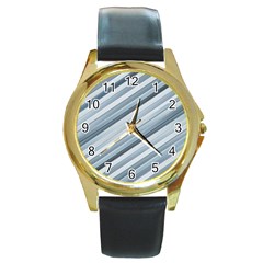 Modern Stripes Print Round Gold Metal Watch