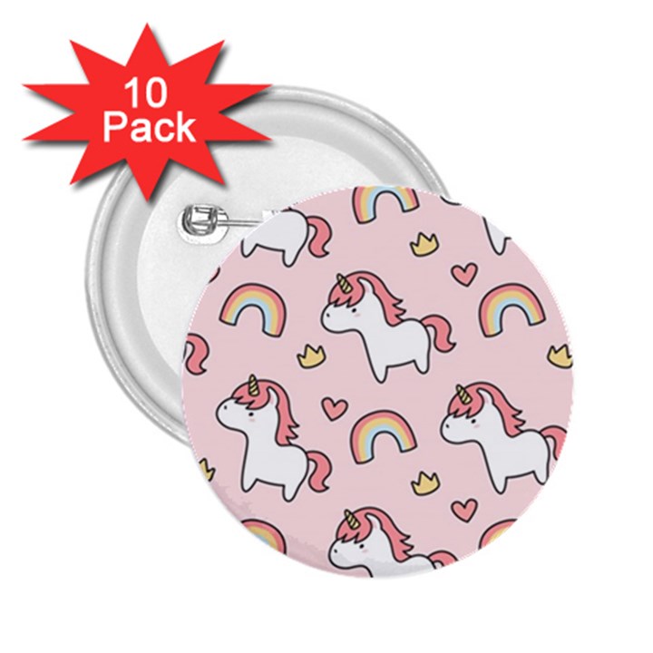 Cute-unicorn-rainbow-seamless-pattern-background 2.25  Buttons (10 pack) 