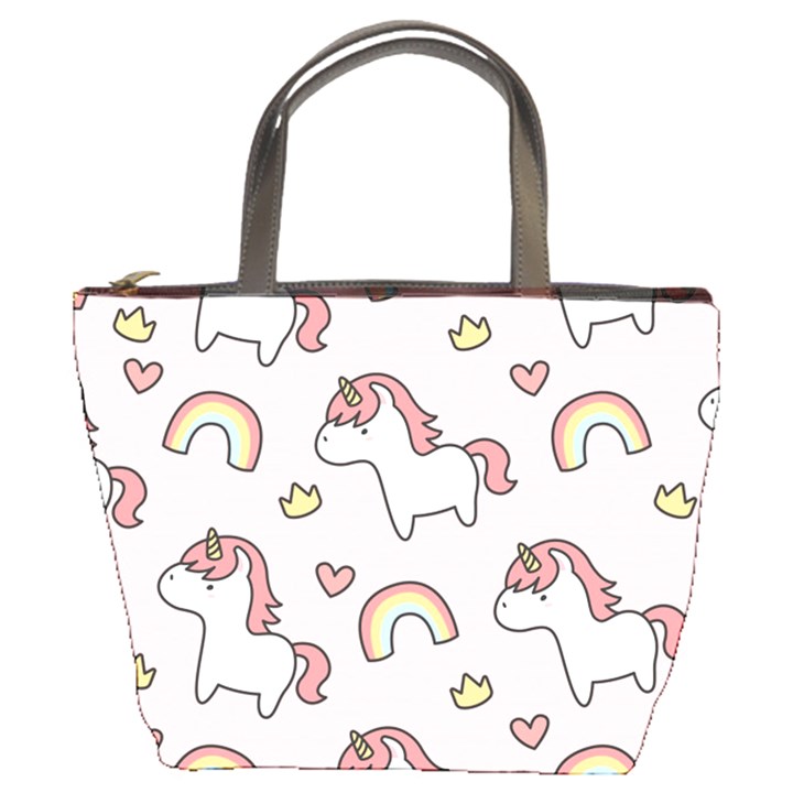 Cute-unicorn-rainbow-seamless-pattern-background Bucket Bag