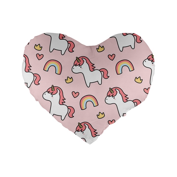 Cute-unicorn-rainbow-seamless-pattern-background Standard 16  Premium Flano Heart Shape Cushions