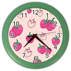 Seamless-strawberry-fruit-pattern-background Color Wall Clock by Vaneshart