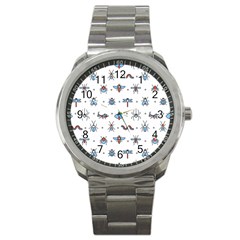 Insects-icons-square-seamless-pattern Sport Metal Watch by Vaneshart