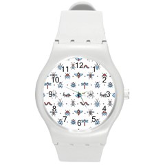 Insects-icons-square-seamless-pattern Round Plastic Sport Watch (m) by Vaneshart