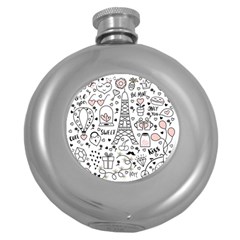 Big-collection-with-hand-drawn-objects-valentines-day Round Hip Flask (5 oz)