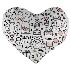 Big-collection-with-hand-drawn-objects-valentines-day Large 19  Premium Heart Shape Cushions