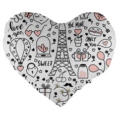 Big-collection-with-hand-drawn-objects-valentines-day Large 19  Premium Flano Heart Shape Cushions by Vaneshart