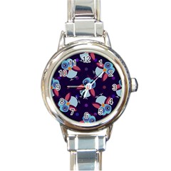 Owl-pattern-background Round Italian Charm Watch by Vaneshart