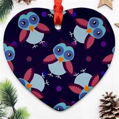 Owl-pattern-background Heart Ornament (two Sides) by Vaneshart