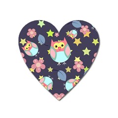 Owl Stars Pattern Background Heart Magnet by Vaneshart