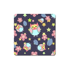 Owl Stars Pattern Background Square Magnet by Vaneshart