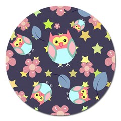 Owl Stars Pattern Background Magnet 5  (round) by Vaneshart