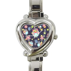 Owl Stars Pattern Background Heart Italian Charm Watch