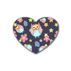 Owl Stars Pattern Background Rubber Coaster (heart)  by Vaneshart