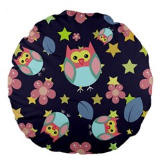 Owl Stars Pattern Background Large 18  Premium Flano Round Cushions by Vaneshart