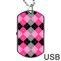 Seamless-argyle-pattern Dog Tag Usb Flash (one Side) by Vaneshart