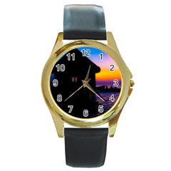 Ocean Dreaming Round Gold Metal Watch by essentialimage