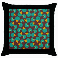 Vector-illustration-seamless-pattern-with-cartoon-duck Throw Pillow Case (black) by Vaneshart