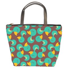 Vector-illustration-seamless-pattern-with-cartoon-duck Bucket Bag by Vaneshart