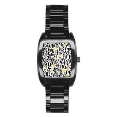 Letters-pattern Stainless Steel Barrel Watch