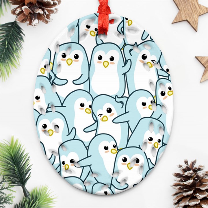 Penguins pattern Oval Filigree Ornament (Two Sides)