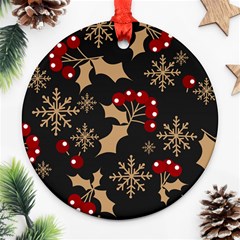 Christmas Pattern With Snowflakes Berries Ornament (round) by Vaneshart