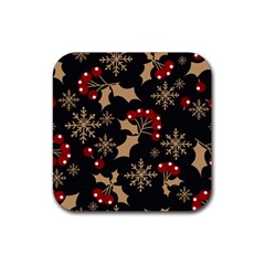 Christmas Pattern With Snowflakes Berries Rubber Coaster (square)  by Vaneshart