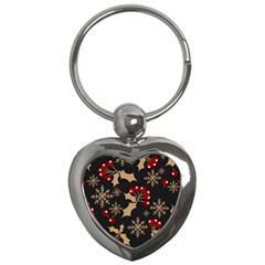 Christmas Pattern With Snowflakes Berries Key Chain (heart) by Vaneshart