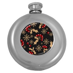 Christmas Pattern With Snowflakes Berries Round Hip Flask (5 Oz) by Vaneshart