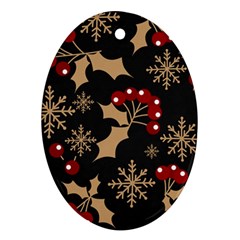 Christmas Pattern With Snowflakes Berries Oval Ornament (two Sides) by Vaneshart