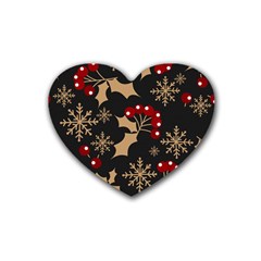 Christmas Pattern With Snowflakes Berries Heart Coaster (4 Pack)  by Vaneshart