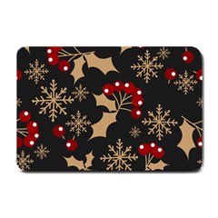 Christmas Pattern With Snowflakes Berries Small Doormat  by Vaneshart