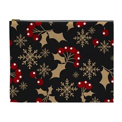 Christmas Pattern With Snowflakes Berries Cosmetic Bag (xl)