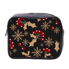 Christmas Pattern With Snowflakes Berries Mini Toiletries Bag (two Sides)