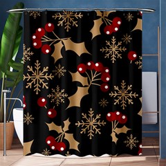 Christmas Pattern With Snowflakes Berries Shower Curtain 60  X 72  (medium)  by Vaneshart