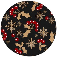 Christmas Pattern With Snowflakes Berries Wooden Puzzle Round by Vaneshart