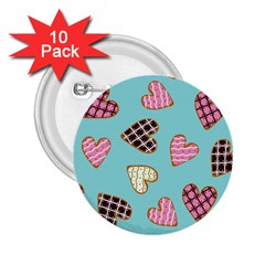 Seamless Pattern With Heart Shaped Cookies With Sugar Icing 2 25  Buttons (10 Pack)  by Vaneshart