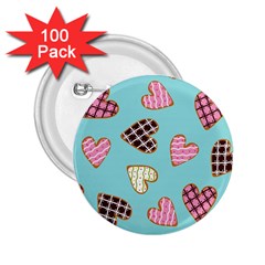 Seamless Pattern With Heart Shaped Cookies With Sugar Icing 2 25  Buttons (100 Pack)  by Vaneshart